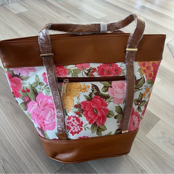 SAMOE STYLE Floral Brown Shoulder Purse Handbag Faux Leather - Picture 8 of 17